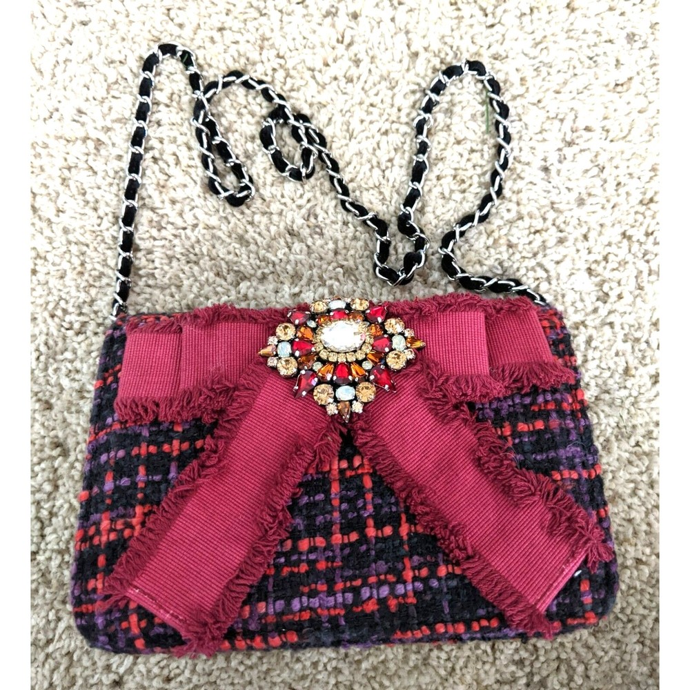 NWT Cristina Sabatini Aubrey Tweed Bag - Jeweled Crystal Bow Crossbody